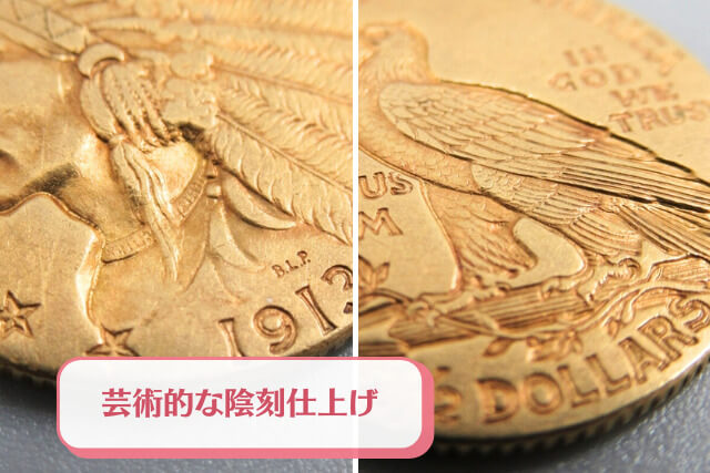 アメリカ古銭の逸品！インディアンヘッド2.5ドル金貨（1913年銘）の 
